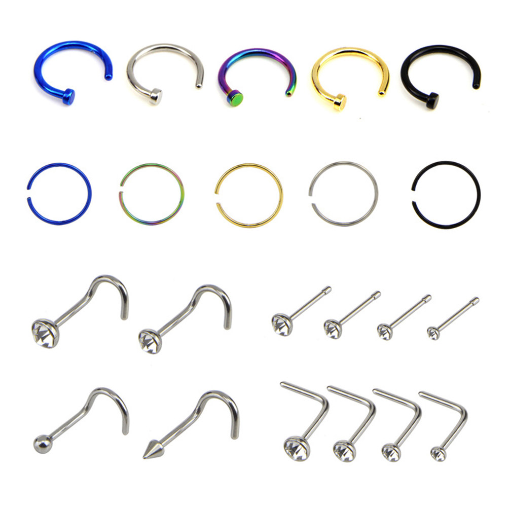 Body Jewelry Ideas - Zestaw 22 sztuk kolczyków do nosa