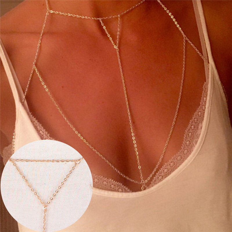 Body Jewelry Necklace - Złote srebrne modne ogniwo stanik z