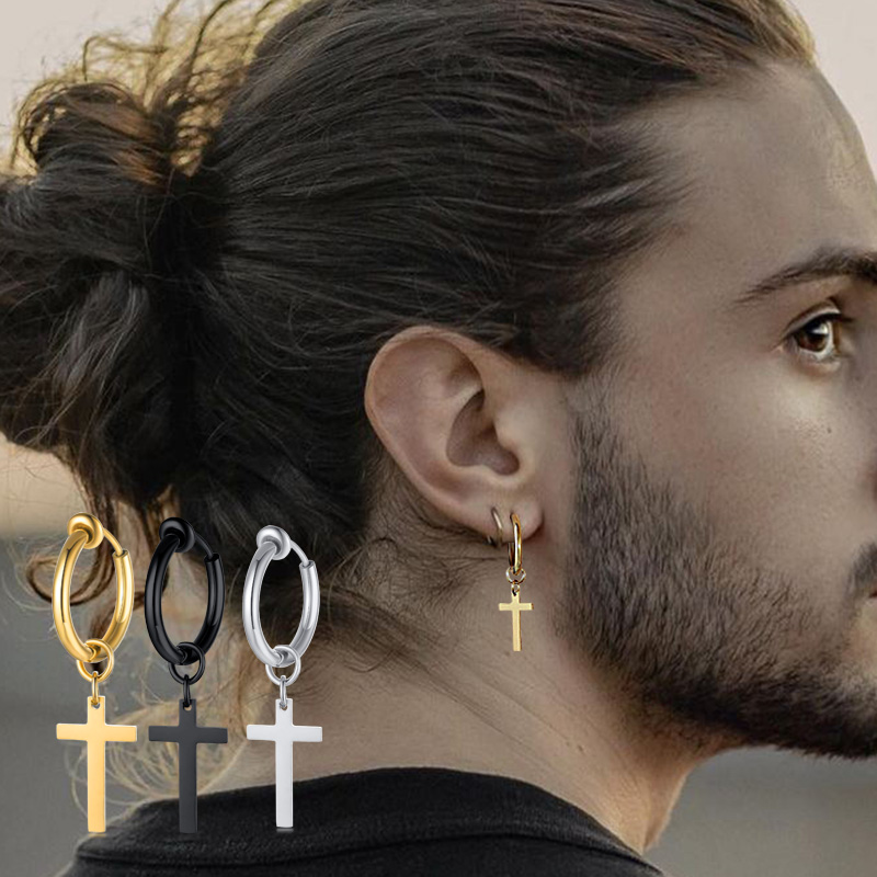 Conch Earring Hoop - Kolczyki krzyżowe męskie, kolczyki Huggie Hoop,